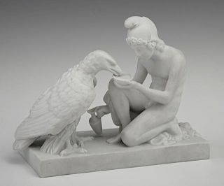 Royal Copenhagen White Biscuit Porcelain Group of "Ganymede and the Eagle," early 20th c., after Berthel Thorvaldsen (1768-18