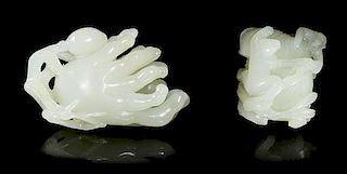 Two Carved Jade Toggles, Width of wider 2 3/4 inches.