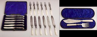 Group of Nineteen Pieces of English Flatware, consisting of a cased set of six sterling handle butter knives, Sheffield 1904;