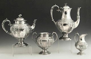 English Four Piece Silverplated Aesthetic Coffee Set, late 19th c., by William Wheatcroft Harrison, Sheffield, consisting of 
