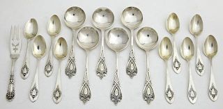 Sixteen Pieces of Sterling Flatware, early 20th c., consisting of six cream soup spoons by Rogers, Lunt and Bowlen, c. 1908; 