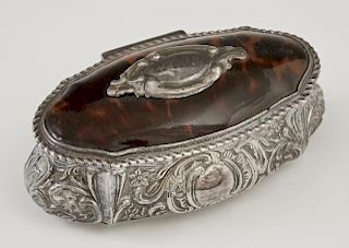 English Sterling and Tortoiseshell Dresser , Birmingham, 1887, by Henry Matthews, the domed lid with a center sterling cartou