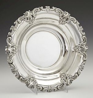 Wallace Sterling Serving Bowl, 20th c., in the "Grande Baroque" pattern, #4207, with a repousse rim, H.- 2 3/8 in., Dia.- 10 