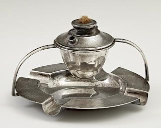 English Sterling Cigar Lighter-Ashtray, London, early 20th c., the removable lighter suspended over the ashtray, H.- 3 in., D