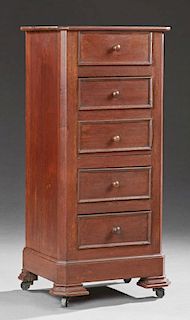 Louis Philippe Carved Oak Nightstand, 19th c., the rectangular canted corner top over a frieze drawer above a faux two drawer