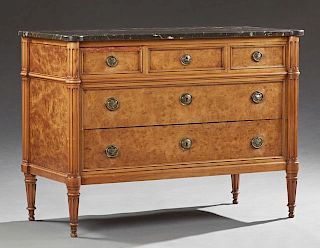 French Louis XVI Style Carved Elm Marble Top Commode, 20th c