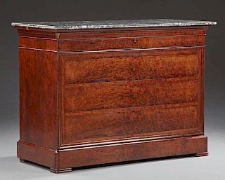 French Louis Philippe Style Carved Mahogany Marble Top Commode, 19th c