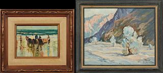 Helen Hafer (1914-2003, California), "Beaching the Boat," and "Mountain Landscape," 20th c., two oil on canvas, signed, frame