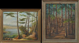 Two Paintings- Lila Norma Shelby (1900- ), "Louisiana Pine Forest," 1964, oil on canvas, signed and dated lower right, framed