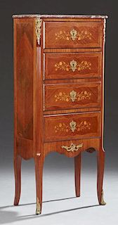 French Louis XV Style Ormolu Mounted Marquetry Inlaid Mahogany Secretary, 20th c., the highly figured violette Breche d'Alpes
