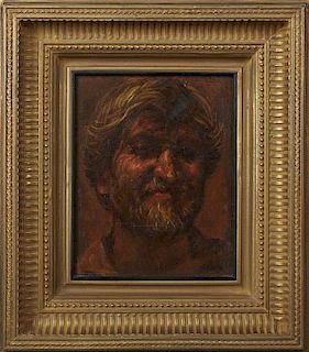 G. Lazido, "Portrait of a Young Hirsute Blonde Man," 20th c., oil on canvas, signed lower right, presented in a plastic gilt 