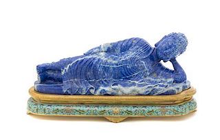 A Chinese Carved Lapis Figure of Buddha, Width 14 1/4 inches.