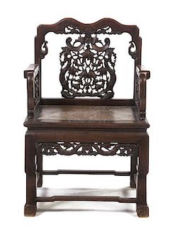 A Chinese Hardwood Armchair, Height 40 1/4 inches.