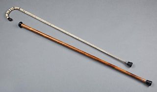 Two Novelty Canes, 19th c., one constructed of segmented shark vertebrae, with a curved handle; the second a gambler's cane, 