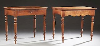 French Provincial Louis Philippe Carved Walnut Writing Table, 19th c., the rounded corner top over a frieze drawer, on turned
