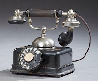L. M. Ericsson Dial Telephone, early 20th c., now wired for use in America and in working order, H.- 9 in., W.- 9 7/8 in., D.