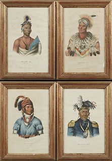McKenney & Hall, "Wa-Pel-La," Wa-Baun-See," "Key-Shes-Wa," and "Le-Da-Gie," 19th c., four colored small folio Indian chief pr