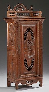 Diminutive French Provincial Carved Oak Cupboard, early 20th c