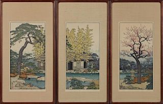 Toshi Yoshida, "Plum Tree of the Friendly Garden," "Bamboo of the Friendly Garden," and "Pine Tree of the Friendly Garden," 2