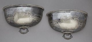 Pair of English Silverplated Wall Sconces, 19th c., constructed from a halved meat dome, with engraved decoration, H.- 9 in.,