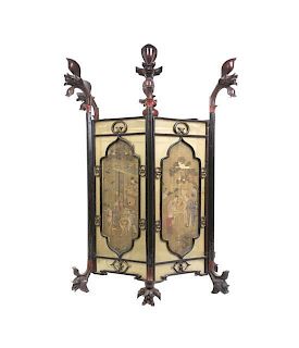 A Chinese Wood Framed Lantern, Height 36 inches.