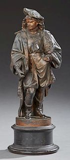 Patinated Spelter Statue of Rembrandt, late 19th c., on a circular stepped cast iron base, H.- 18 1/2 in., Dia.- 6 3/4 in.