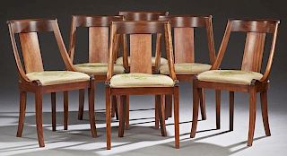 Set of Six French Empire Style Mahogany Gondola Dining Chairs, 19th c., the curved backs with rectangular splats over slip se