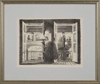 Prentiss Taylor (1907-1991, Washington D.C.), "The Service Club," etching, pencil titled lower left margin, pencil signed low