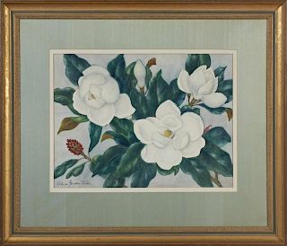 Octavia Gayden Tullis (1881-1970, Louisiana), "Magnolia Blossoms," watercolor, signed lower left, framed, H.- 16 1/4 in., W.-