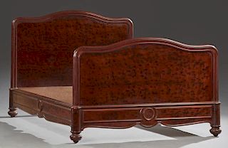French Burled Walnut Double Bed, early 20th c., the reeded arched headboard to wooden rails and an arched footboard, H.- 48 1