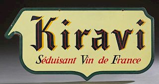 French Double Sided Enamel Advertising Sign, 20th c., for "Valpierre, Seduisant Vin de France," H.- 18 1/2 in., W.- 37 1/4 in