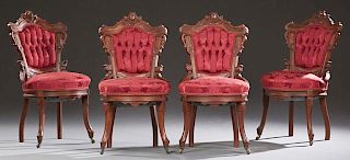 Set of Four American Victorian Style Carved Walnut Chairs, 19th c. in the style of Jeliff, the portrait mask carved crest ove