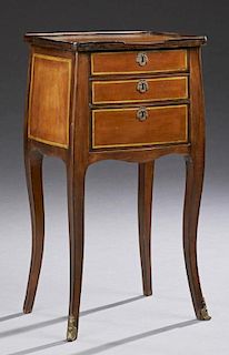French Louis XV Style Carved Walnut Night Stand, early 20th c., the galleried top over three graduated drawers, on cabriole l