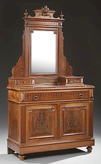 French Provincial Carved Cherry Louis XV Style Sideboard, early 19th c., the rectangular top over two frieze drawers, above d