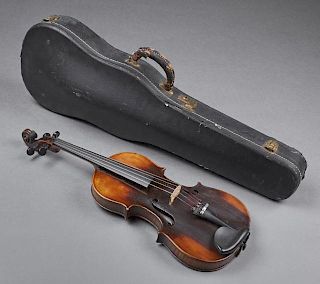 German Violin, post 1910, with an interior label "Copy of Antonius Stradivarius, Made in Germany," in a fitted violin case wi