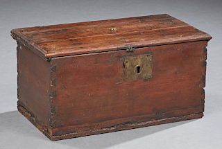 Officer's Carved Pine Chest, early 19th c., with iron strapo hinges and dove tailed construction, H.- 9 3/4 in., W.- 20 in., 