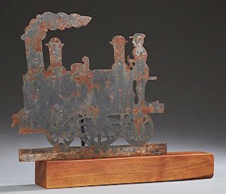 Folk Art Sheet Iron Steam Tractor Sign, 19th c., proEuropean Decorative Arts and Furniturely blacksmith made, H.- 21 1/2 in.,