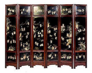 A Chinese Hundred Boys Six-Panel Folding Floor Screen, Height of each panel 72 inches x width 15 3/4 inches.