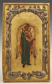 Russian Icon of a Guardian Angel, 1908-1917, Moscow, with a gilt silver oklad with a maker's mark of "AA," H.- 9 in., W- 5 1/