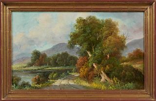Paul Wesley Arndt (1881-1978, New York), "Road Along the River," 20th c., oil on canvas, stamped verso, presented in a gilt a