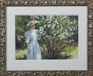 Greg F. Harris, (1950- ), "May Blossoms," 1991, pastel, signed lower right, signed and dated verso, presented in a silvered g