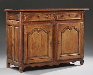 French Provincial Louis XV Style Carved Cherry Sideboard, early 19th c., the rectangular top over two frieze drawers above do