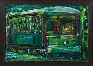 James Mouton (1925-2011, New Orleans), "Saint Charles Streetcar," 20th c., oil on canvas, signed lower left, presented in an 