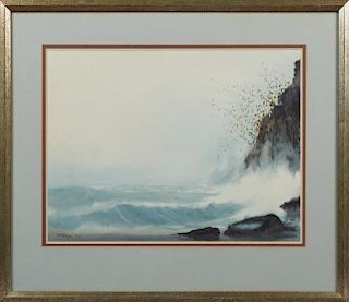Nestor Hippolyte Fruge, (1916-2012, New Orleans), "Seascape," 1974, watercolor, signed and dated lower left, presented in a s