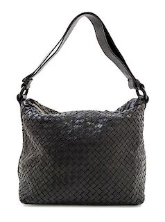 A Bottega Veneta Black Intrecciato Shoulder Bag, 14" x 10" x 7"; Strap Drop: 7".