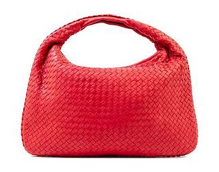 A Bottega Veneta Red Intrecciato Large Hobo Bag, 18" x 12" x 1.5"; Strap drop: 6".
