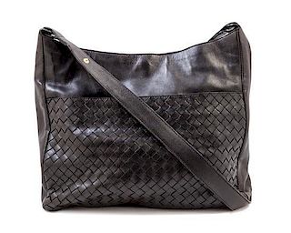 A Bottega Veneta Black Shoulder Bag, 12" x 10.5" x 3.5"; Strap drop: 19".