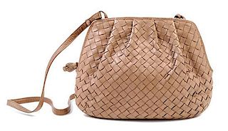 A Bottega Veneta Intrecciato Taupe Shoulder Bag, 9.5" x 7" x 1"; Strap drop: 19".