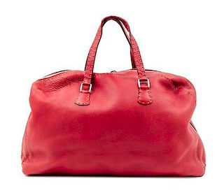A Fendi Red Leather Selleria Tote Bag, 18" x 12" x 4"; Handle drop: 6".