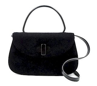 A Gucci Black Suede Flap Handbag, 11" x 7" x 2.5"; Handle drop: 4.5".